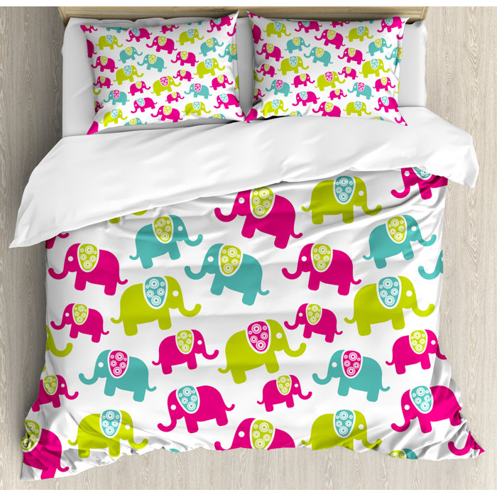 Ambesonne Elephant Nursery Cartoon Cute Elephants With Ornaments