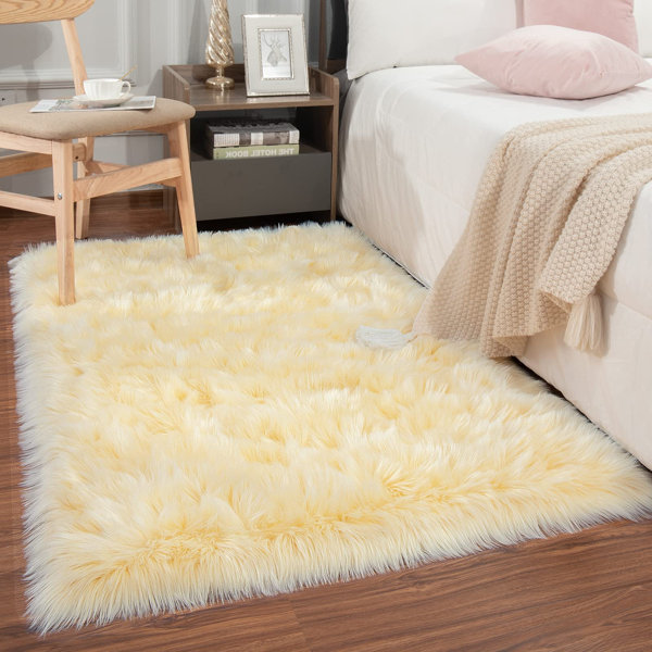 Home Office Plain Fluffy Bedrooms Faux Fur Soft Single Mat Sheepskin Hairy Rug 