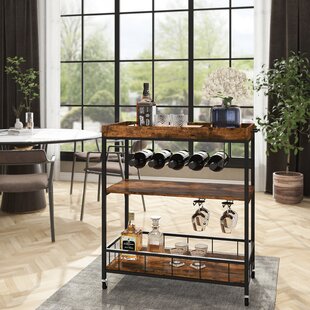 Outdoor SERVING CART WOOD Tray WINE RACK Portable BAR Dining Kitchen SIDE TABLE 