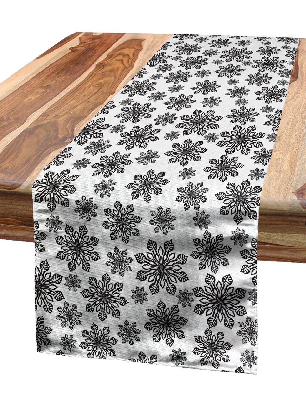 Monochrome Vertical Lace Strips Abstract Flowery Pattern and Dots Ornaments Dining Room Kitchen Rectangular Runner Dark Blue and White 16 X 90 Ambesonne Floral Table Runner
