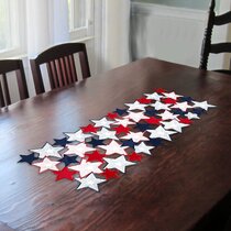 Navy & White Panel ~No Tea-staining~Burgundy US Flag 90" x 20" TABLE RUNNER 