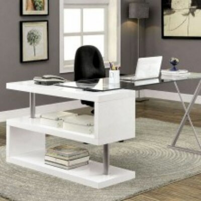 Lindel Glass L Shape Desk Orren Ellis Color White