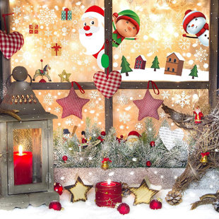 Santa & Elves Peeper Clings Sheet Christmas Car Window Clings Decorations 