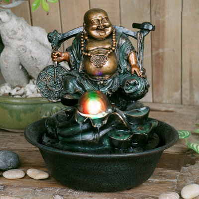 Resin Lucky Buddha Rotating Ball Fountain with Light