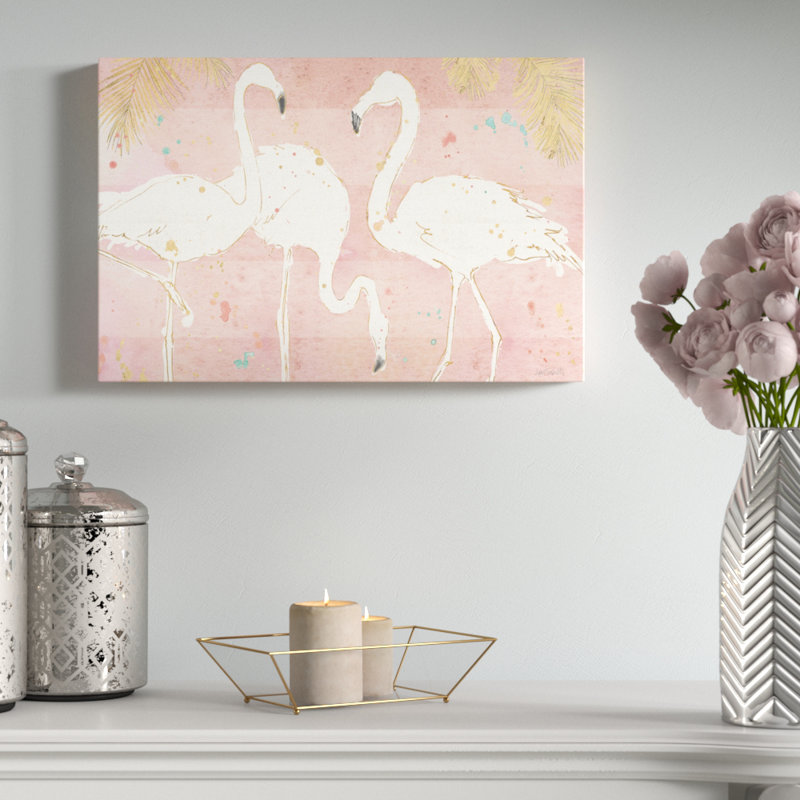32 x 32 inch, A Framed Crescent Art Framed Watercolor Tropical Wildlife Animal Pink Flamingo Bird Painting on Canvas Print Picture Wall Art for Living Room Wall Decoration Home Accent