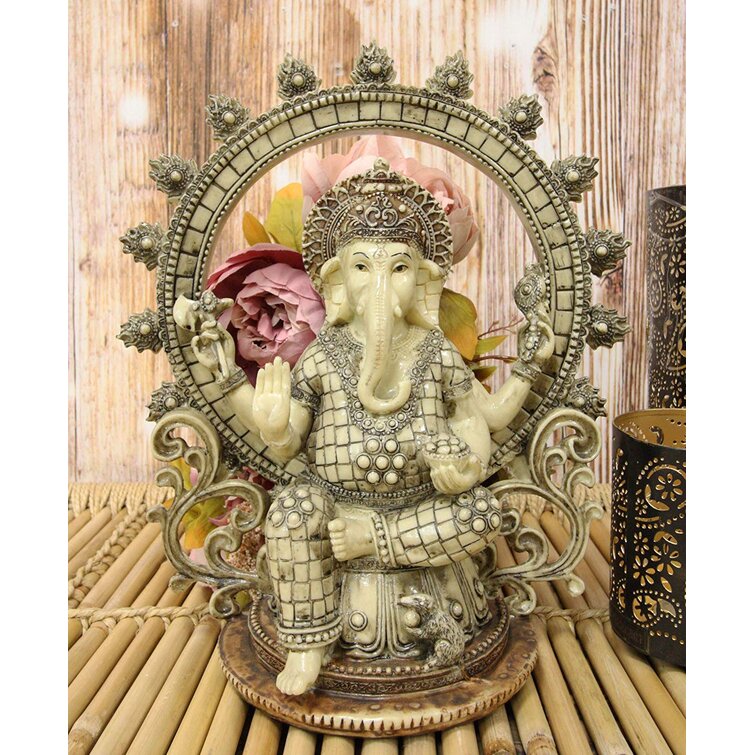 Hindu God Nritya Ganesha in Yoga Pose Sitting On Giant Mouse by Lotus Figure Favorite Decor Store 