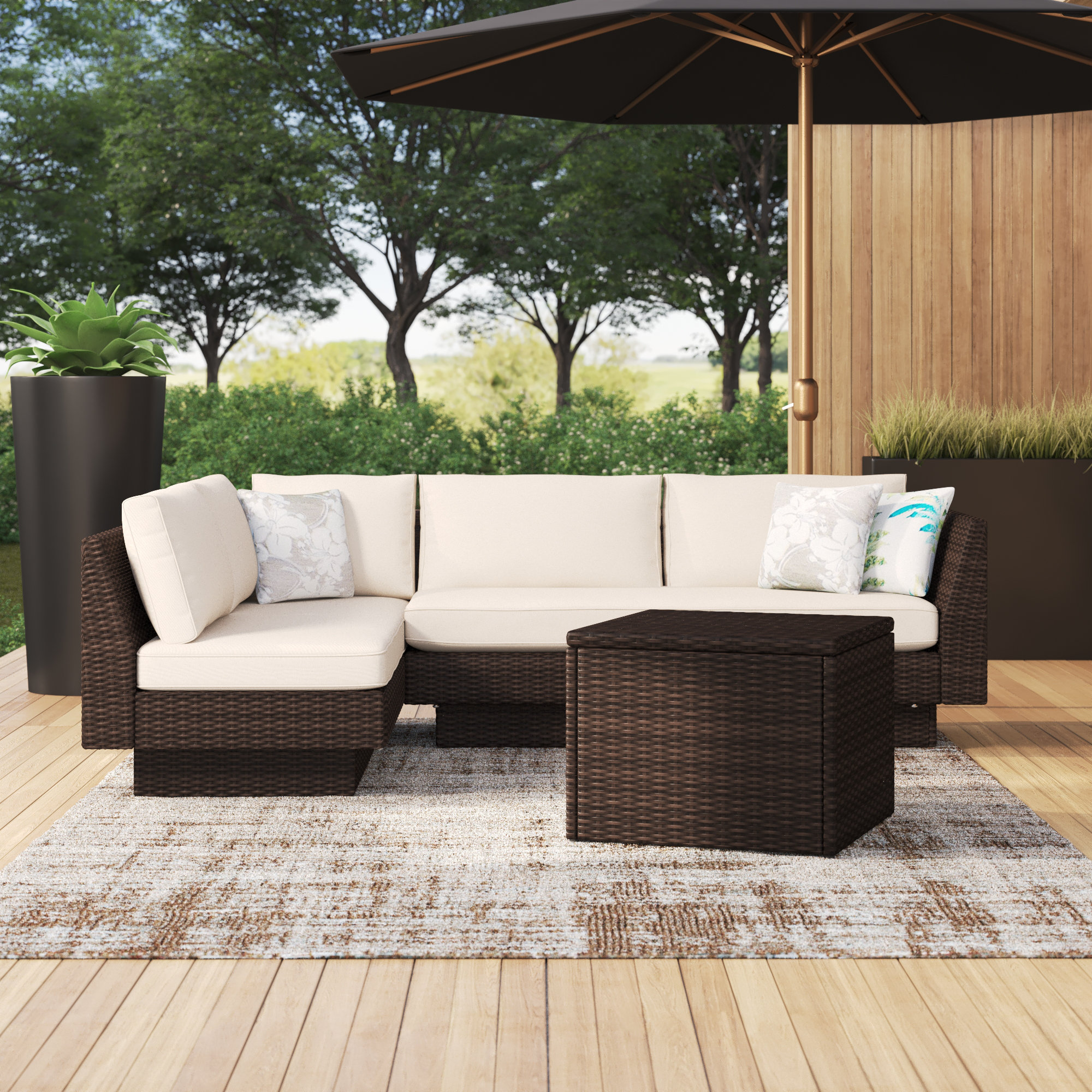 Brayden Studio Addora Outdoor 2 Piece Rattan Seating Group With Cushions Reviews Wayfair