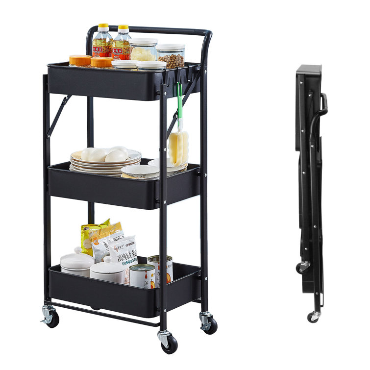 ZeroLife 3 Tier Metal Rolling Cart Utility Cart Foldable ...