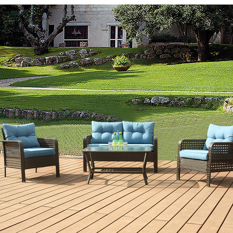 Bay Isle Home Scheid 4 Piece Rattan Sofa Seating Group With Cushions Reviews Wayfair Rattan garden furniture set 4 piece chairs sofa table outdoor patio conservatory. scheid 4 piece rattan sofa seating group with cushions