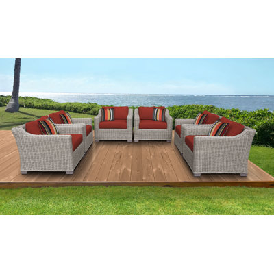 Claire 6 Piece Outdoor Wicker Patio Furniture Set 06b Rosecliff Heights Cushion Color Terracotta