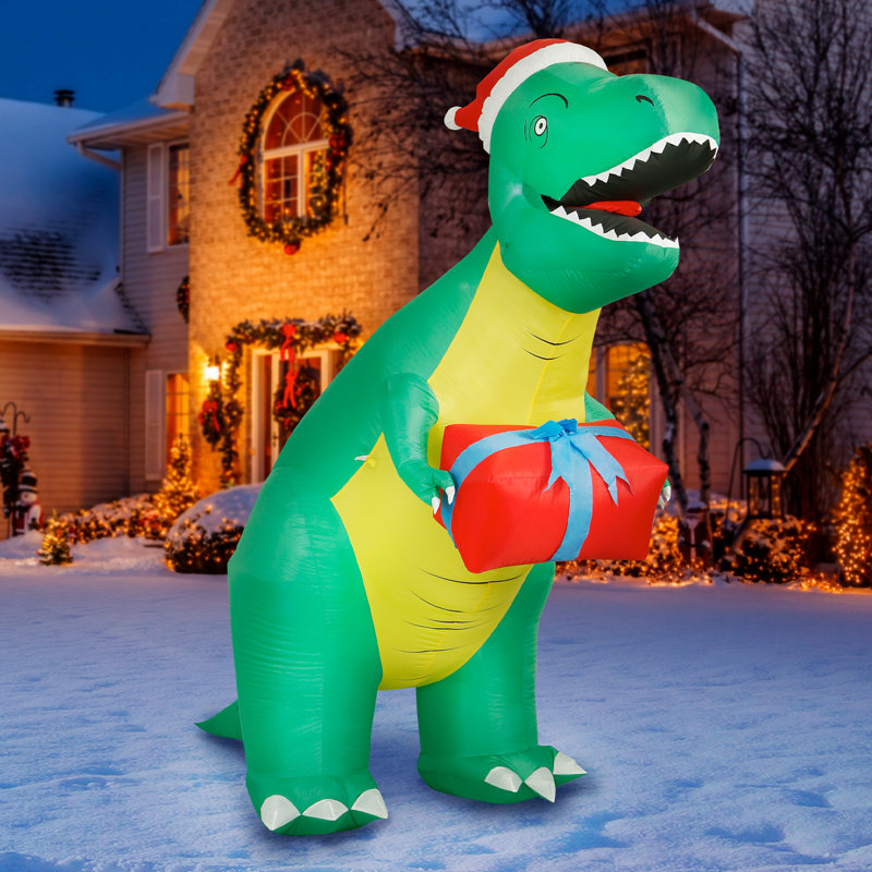 The Holiday Aisle 8 Ft Inflatable Christmas T-rex Outdoor ...