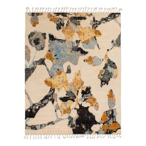 Moroccan Floral Fall Contemporary Hand Knotted Wool Cream/Black Area Rug