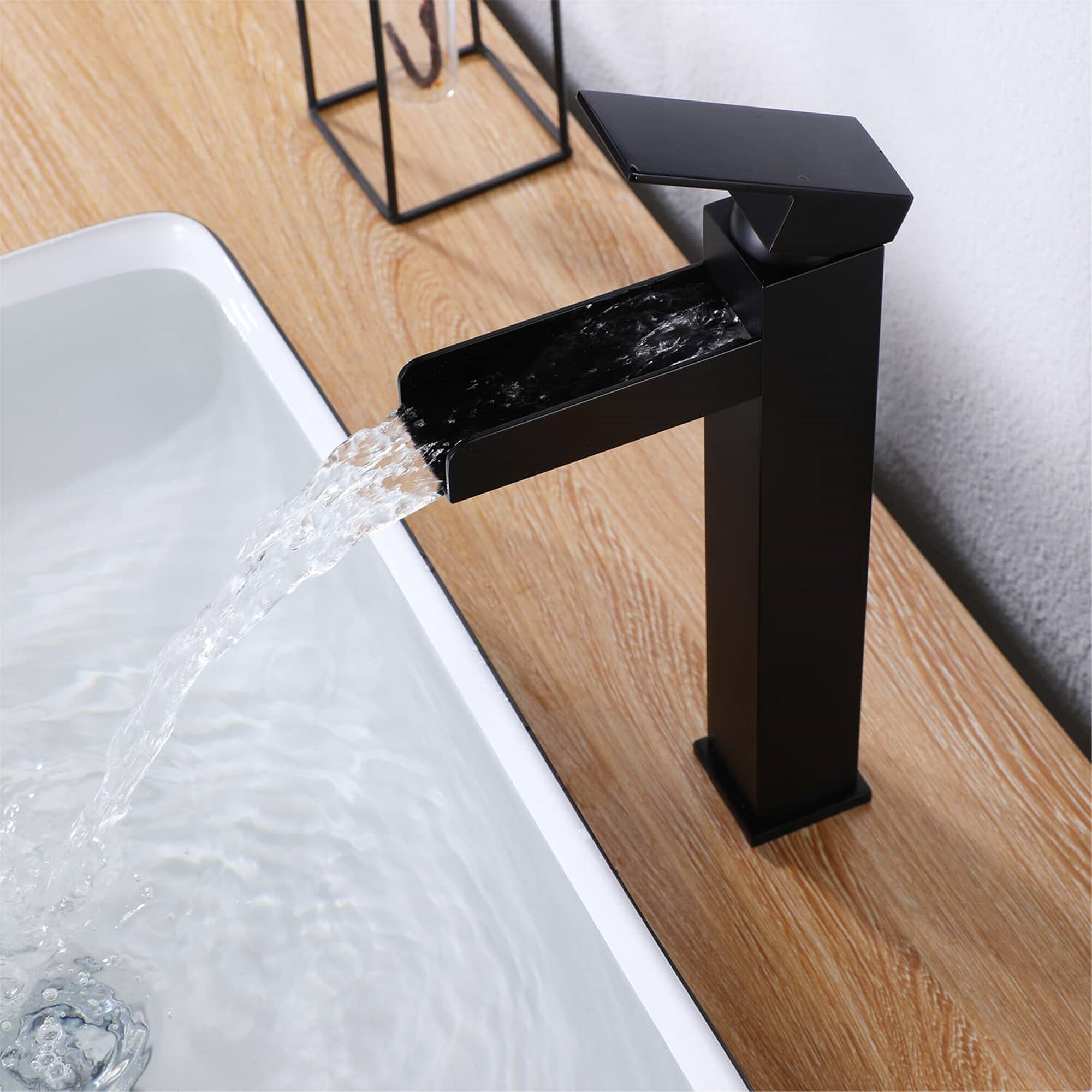 Waterfall Spout Bathroom Vanity Sink Faucet Basin Mixer Tap Single Handle Hole-U