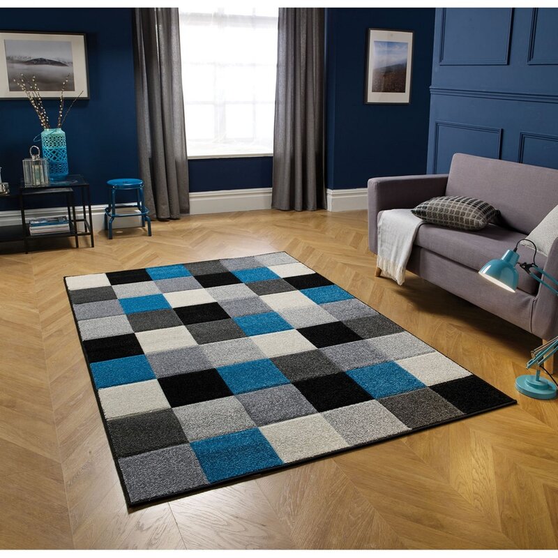 17 Stories Blahoslav Tufted Grey/Black/Blue Rug | Wayfair.co.uk