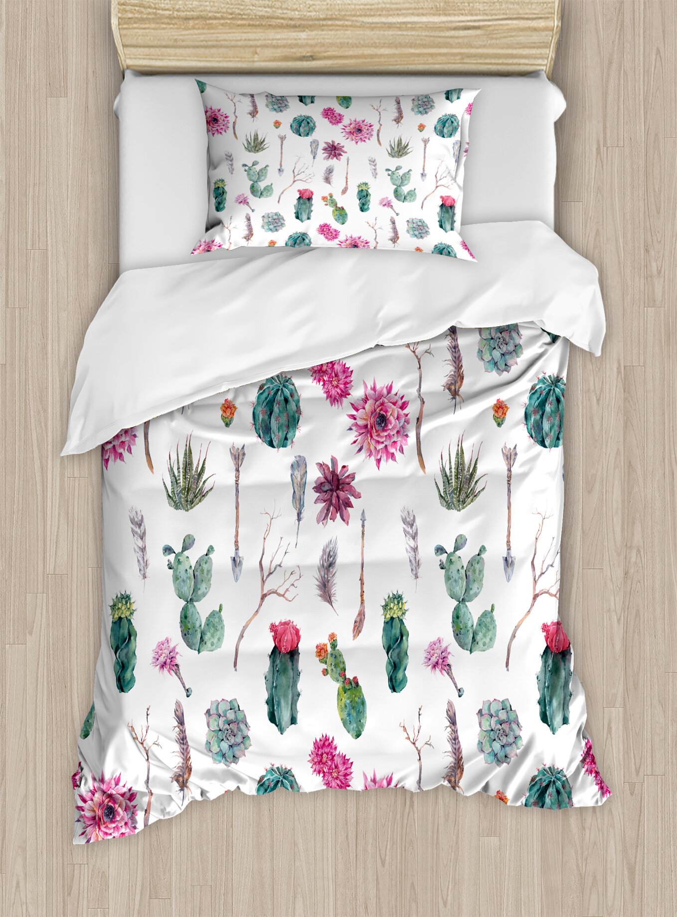 Ambesonne Cactus Vintage Botanical Pattern Arrows Feathers