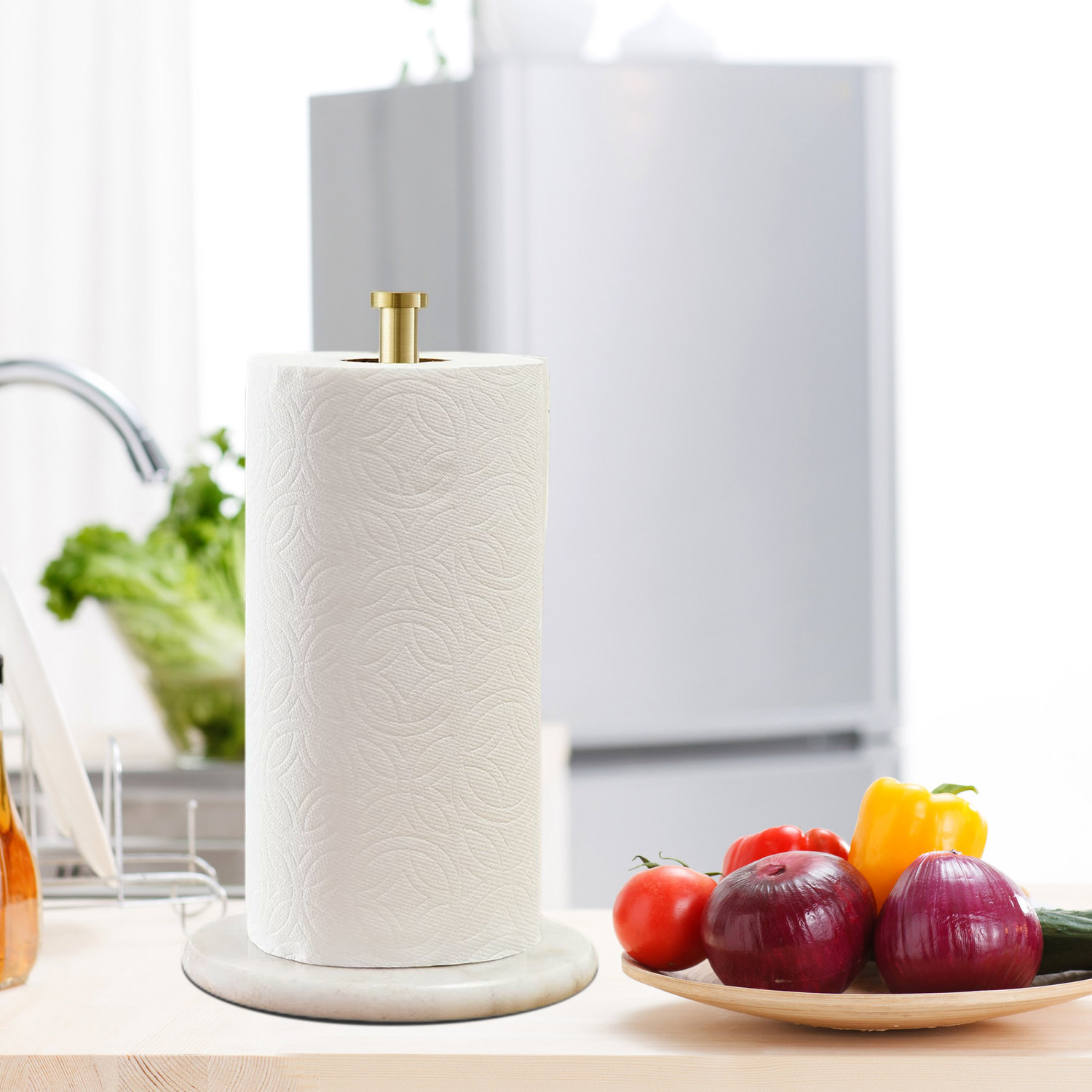 BLOOM FURNITURE INC. Gold Paper Towel Holder Kitchen Standing Paper