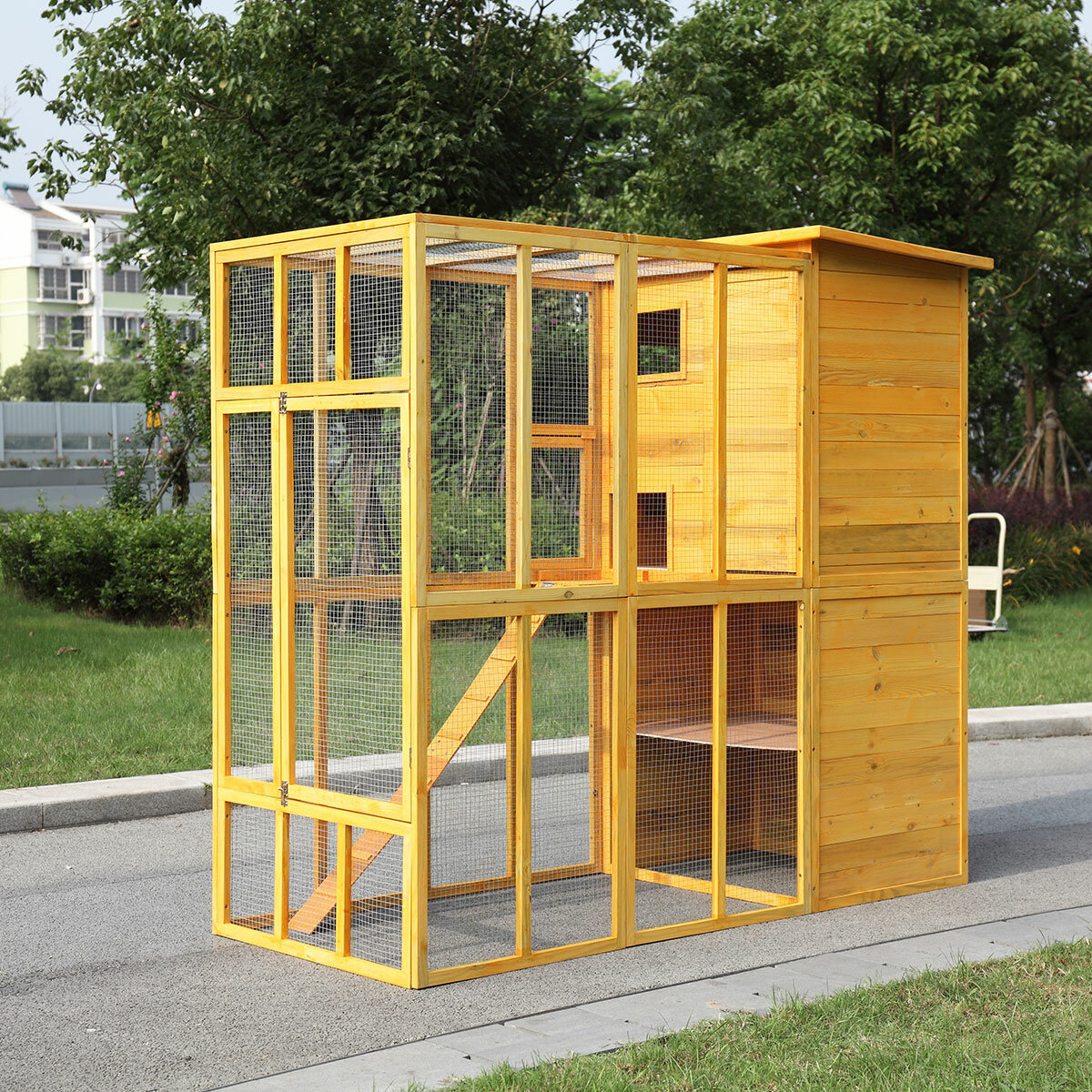 wooden outdoor cat house