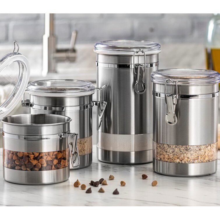 Tea Coffee Sugar Kitchen Jars Canisters Containers Lids Stainless Steel Storage 