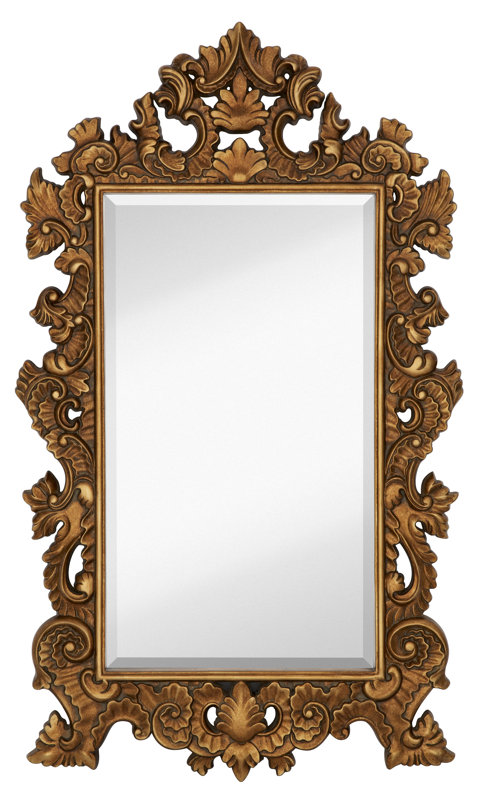 Tall Rectangle Traditional Accent Mirror with Decorative Antique Gold Leaf Frame