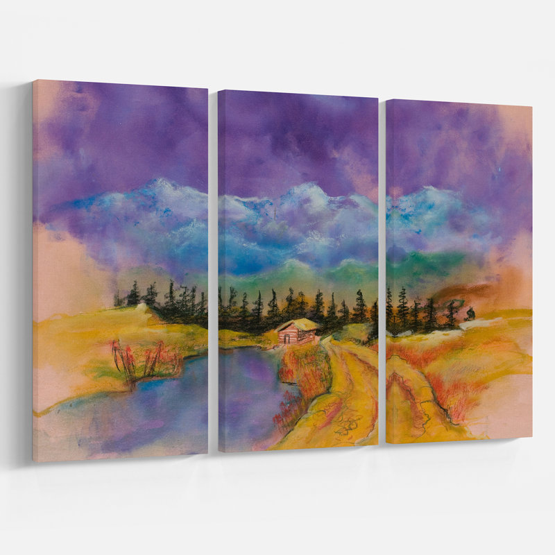 East Urban Home Golden Sunset In Purple Sky Oil Painting Print