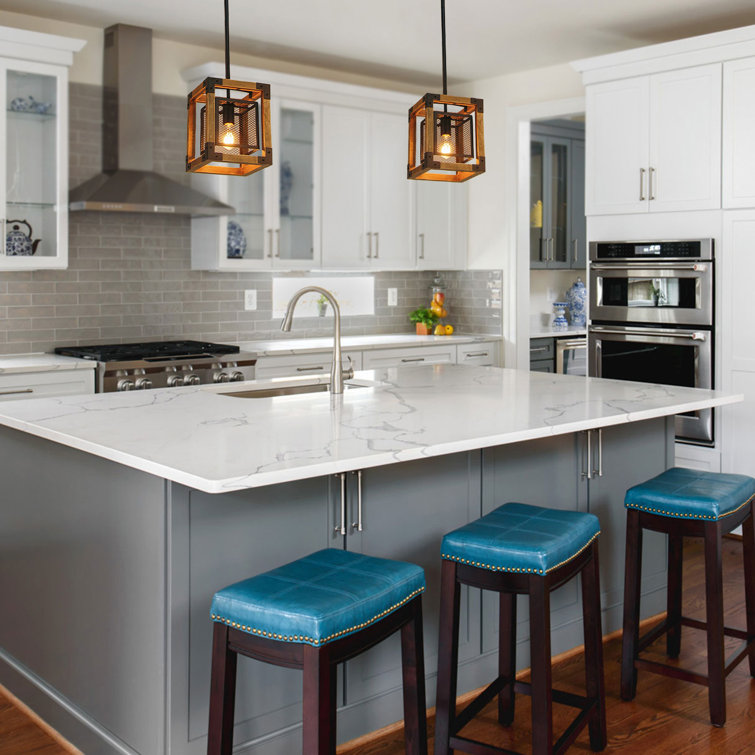 Ganzi 2 - Light Kitchen Island Square Pendant with Wood Accents