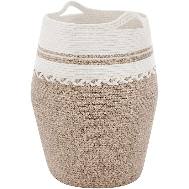 YOUDENOVA Laundry Hamper Large Woven Cotton Rope Laundry Basket Dirty Clothes Hamper for Laundry or Bedroom 25.6 Height Brown 