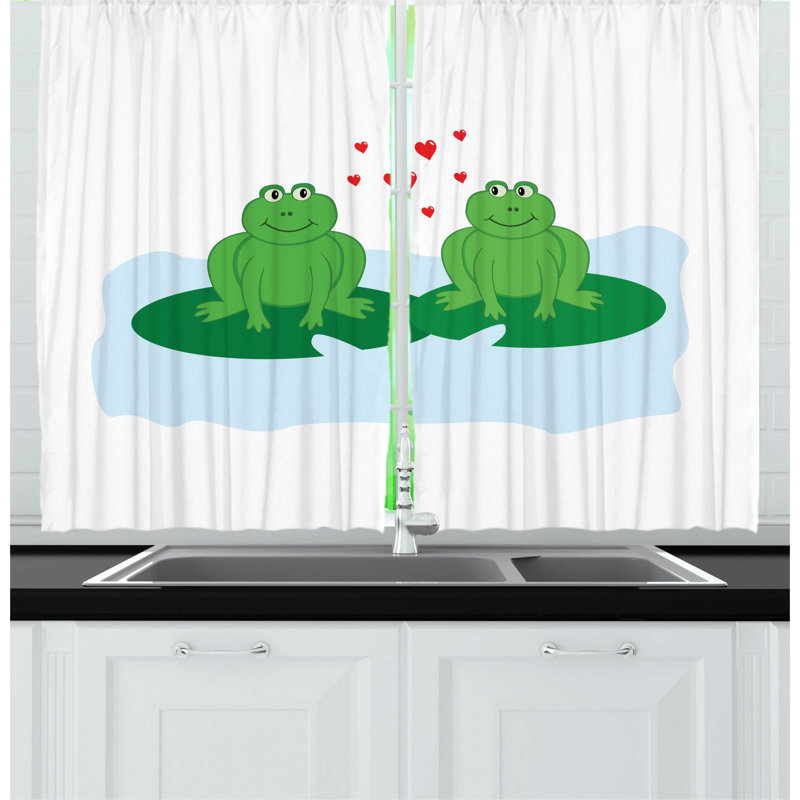 East Urban Home 2 Piece Love Frogs In Romance On Lake Leaves Cartoon Pattern On Plain Backdrop Print Kitchen Curtain Set Wayfair