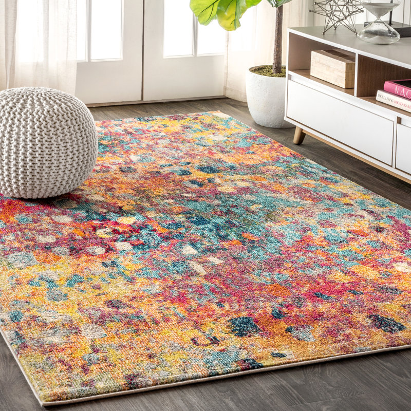 Bungalow Rose Lasley Power Loom Blue Pink Yellow Rug Reviews Wayfair