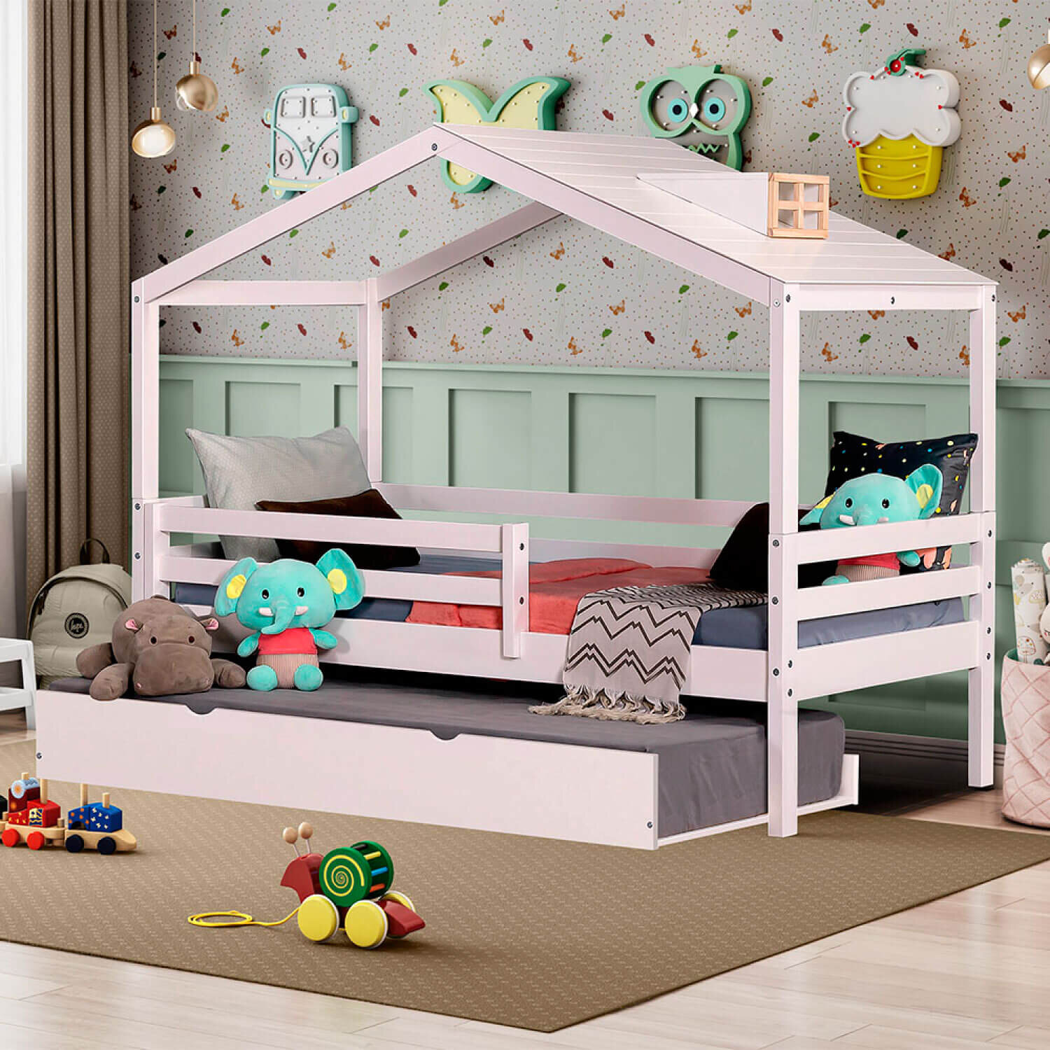 Harper Orchard Daybed For Kids With Trundle Guard Rails And Skylight ...