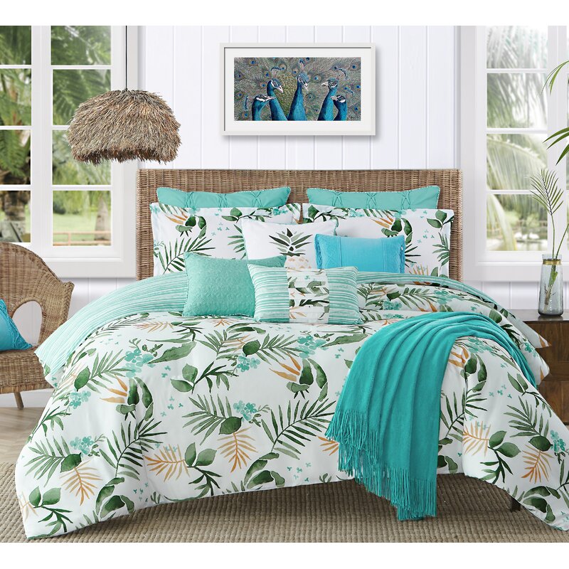 Caribbean Joe Nasau Tropical Leaves Reversible Comforter Set