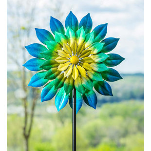 6 Foot Solar Lighted Multi-Color Tulip Shaped Garden Wind Spinner 