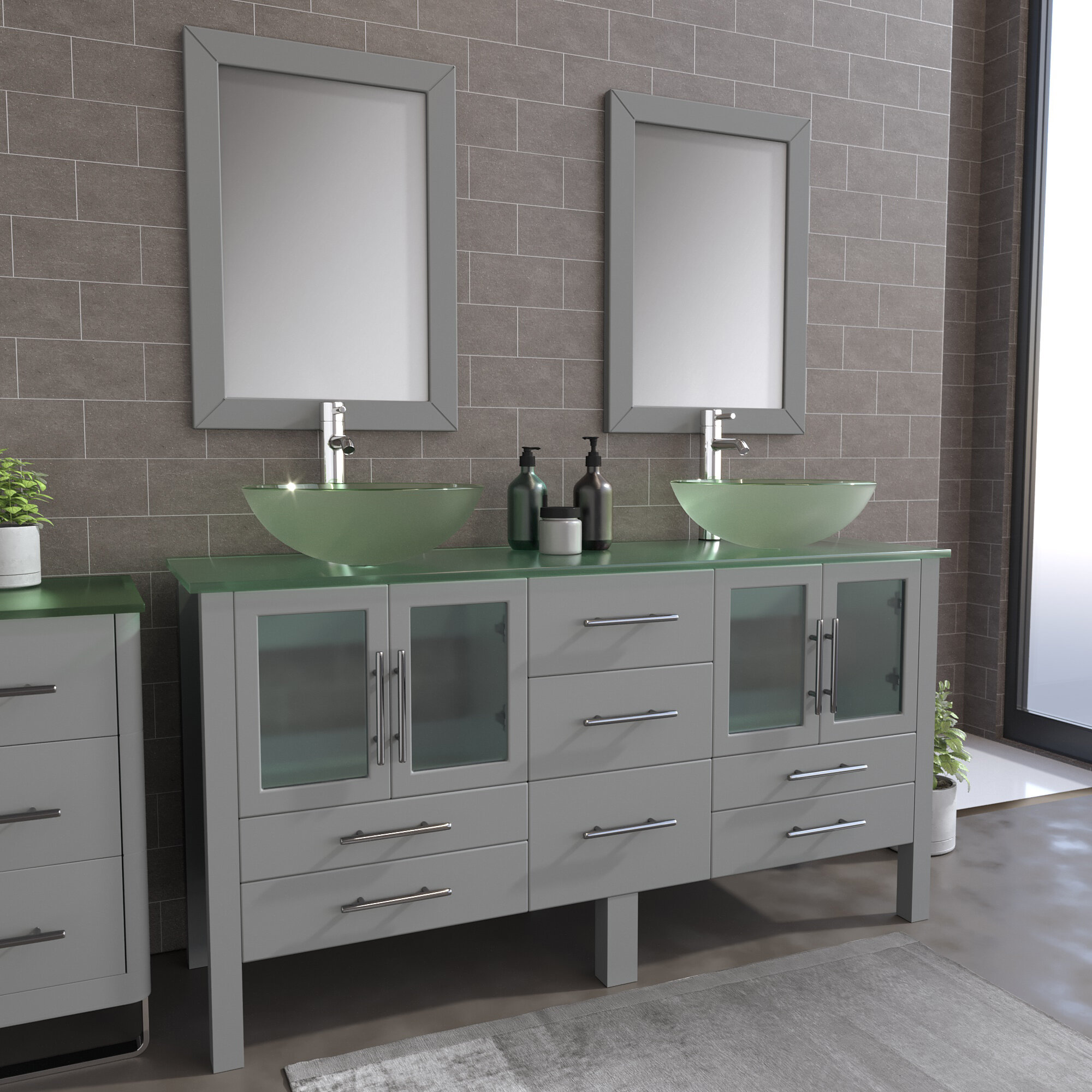 Wrought Studio Sherie 63 Double Bathroom Vanity Set With Mirror Wayfair