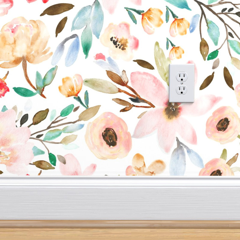 Ebern Designs Sieglinde Boho Watercolor Floral Removable Wallpaper