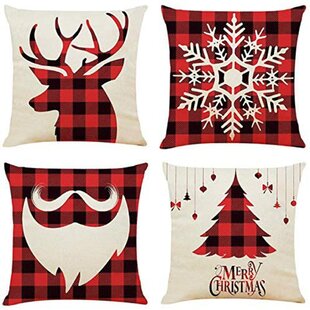 Christmas Decorative Throw Pillow Covers 20x20 Inch Set Of 4 Christmas Holiday Xmas Square Cotton Linen Cushion Covers Santa Clause Red Truck Trees Deer Outdoor Couch Sofa Home Pillow Cases 