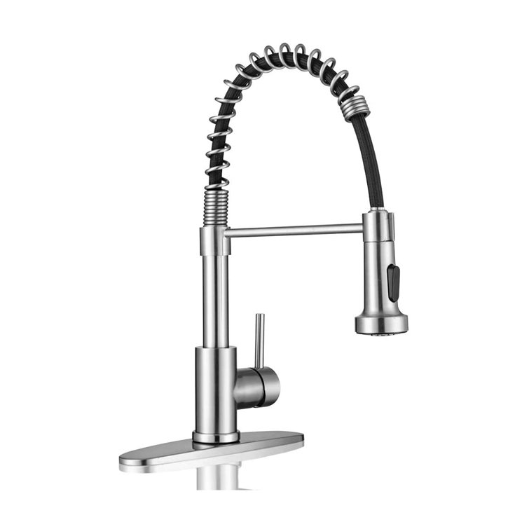 Kitchen Faucets With Pull Down Sprayer Sus304 Stainless Steel Industrial Single Handle One Hole Or 3 Hole Faucet Brushed Nickel