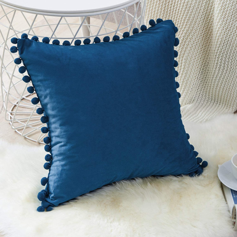 Pom Pom Velvet Square Pillow Cover