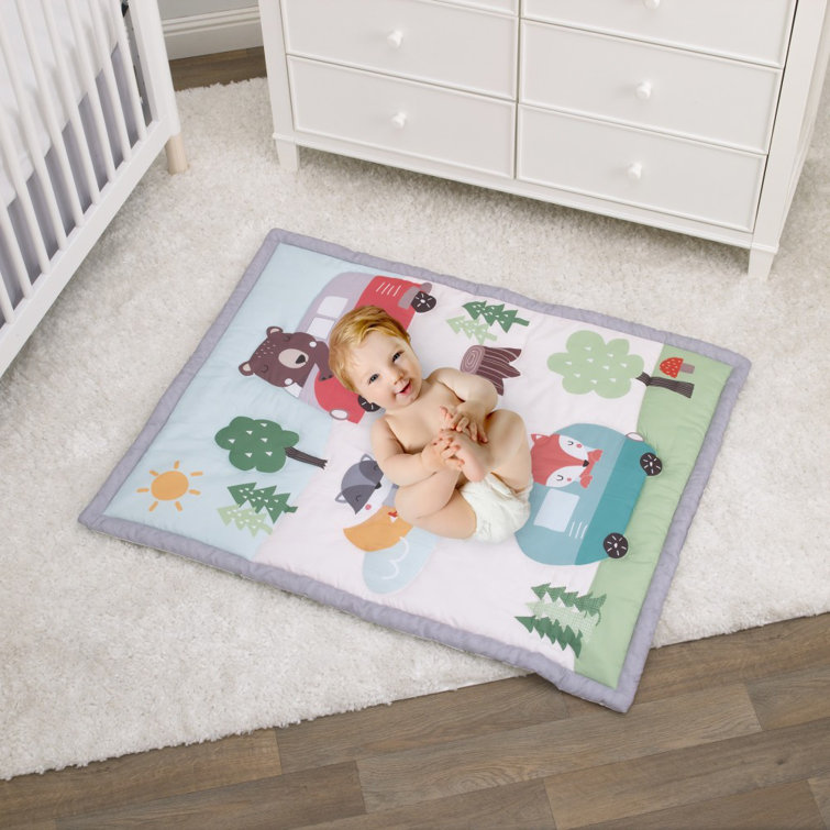 Zoomie Kids Oneridge Zoomie Kids Retro Happy Camper Green Aqua And Grey 3 Piece Mini Crib Bedding Set Comforter And Two Fitted Mini Crib Sheets 3 Piece Crib Bedding Set Wayfair