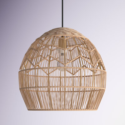15.5" Ames Metal and Woven Hemp Rope Hanging Pendant, Brown