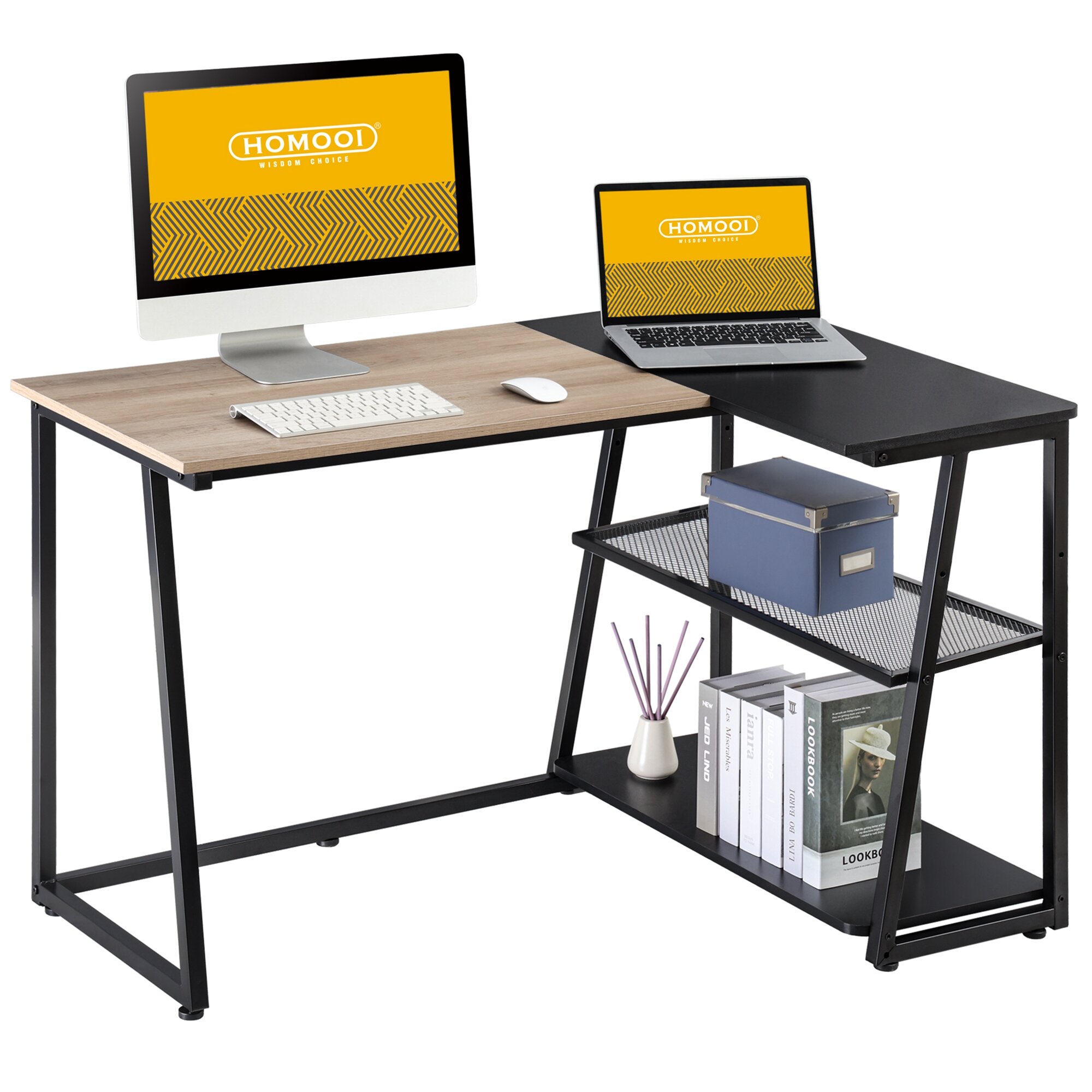 Details about   Corner Computer Desk L Shape Study Workstation Table w Storage Shelf Home Office 