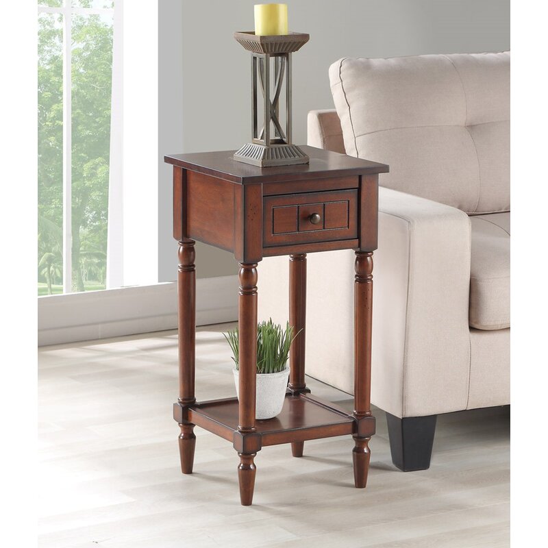 end table with lamp and storage