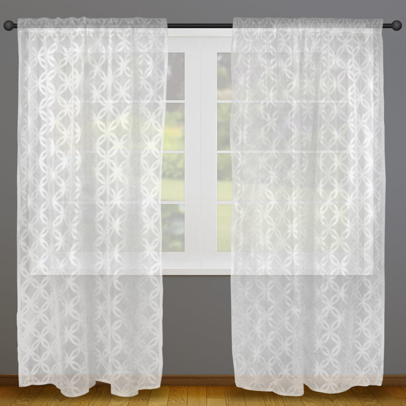 Ebern Designs Alina Lattice Lace Geometric Sheer Rod Pocket