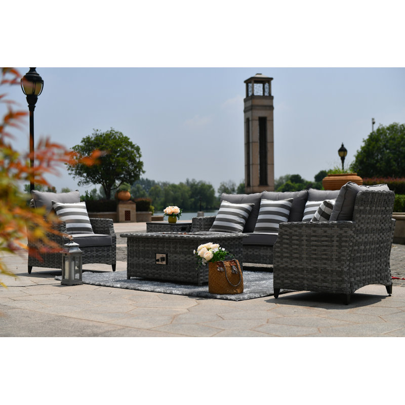 Highland Dunes Cribb 5 Piece With Gas Fire Pit Coffee Table Rattan