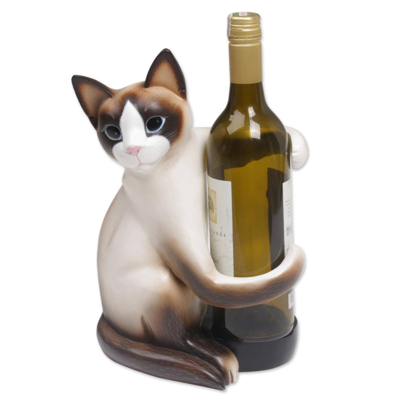 Winston Porter Moton Cat Hug 1 Bottle Tabletop Wine Bottle Rack
