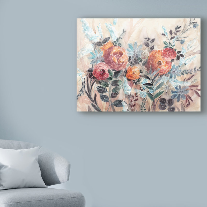 Charlton Home White Line Floral Acrylic Painting Print On
