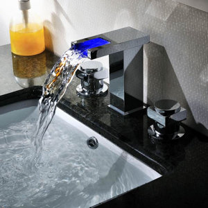Double Handle Widespread LED Waterfall Bathroom Sink Faucet