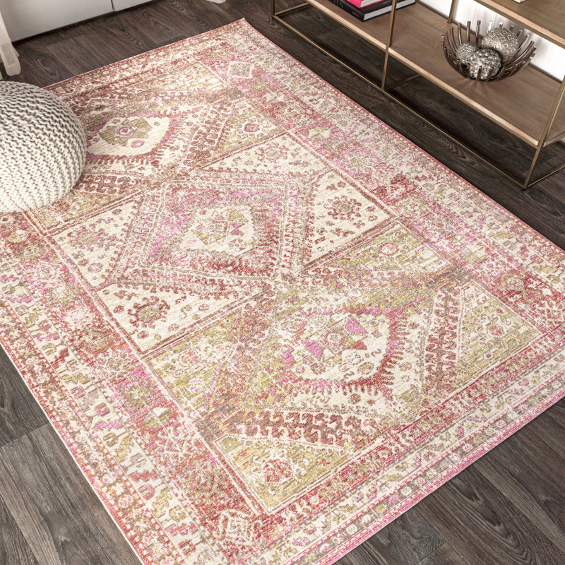Bungalow Rose Peregrine Ornate Medallion Power Loom Pink Brown Cream Rug Wayfair