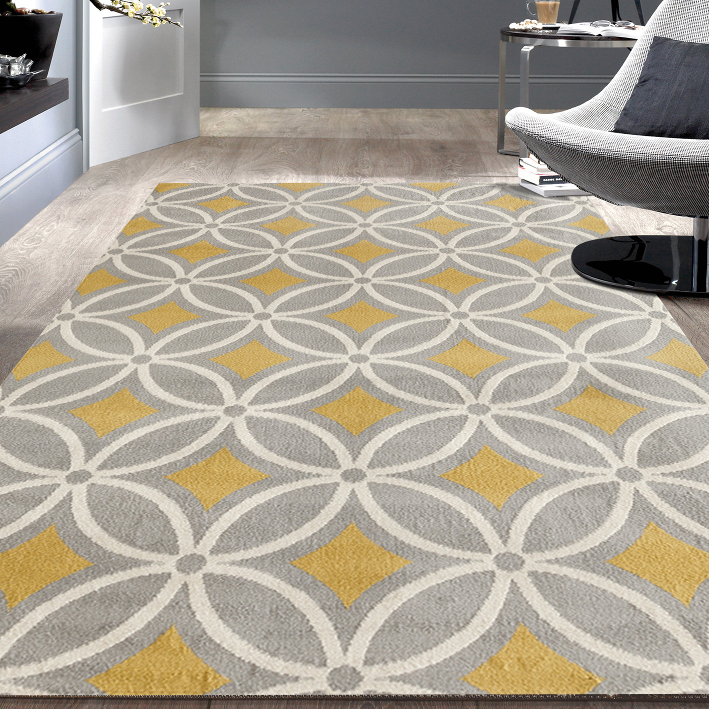 Wrought Studio Warrington Power Loom Performance Gray/Yellow Rug