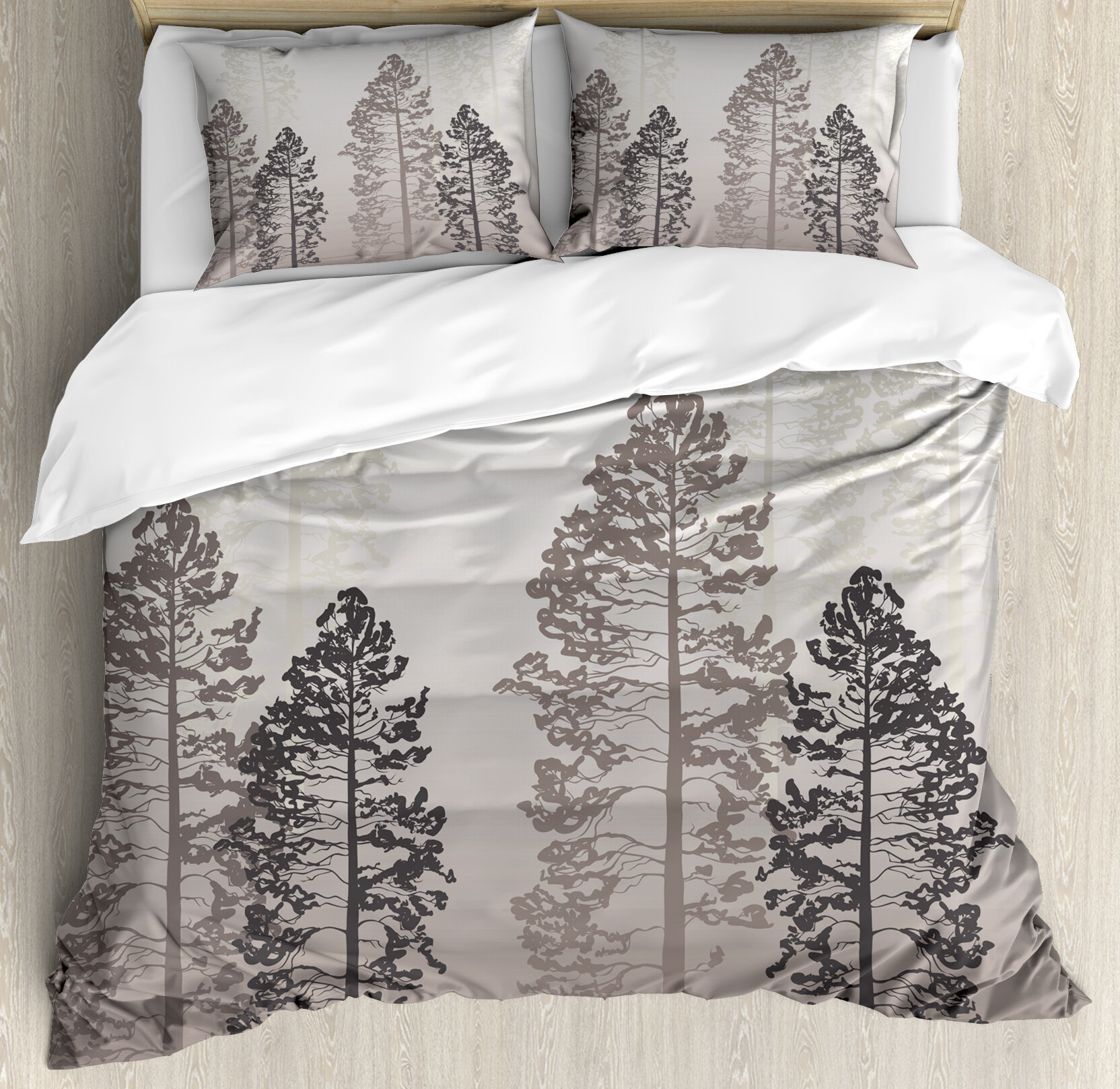 East Urban Home Farmhouse Pine Trees In The Forest On Foggy Ombre