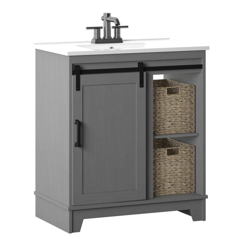 Gracie Oaks Trogdon Sliding Barn Door 36 Single Bathroom Vanity Set Reviews Wayfair