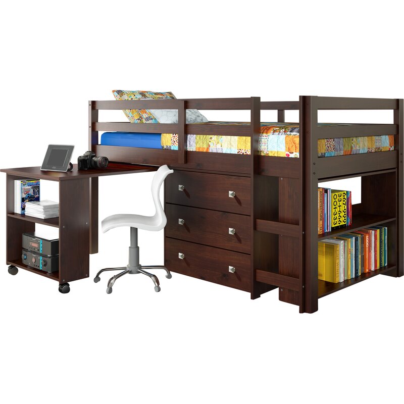 twin low loft bed with desk